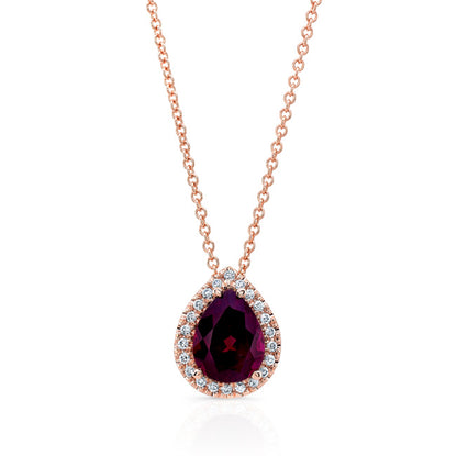 18k Rose Gold Rhodolite Garnet And Diamond Pendant