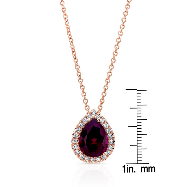 14k Rose Gold Rhodolite Garnet And Diamond Pendant