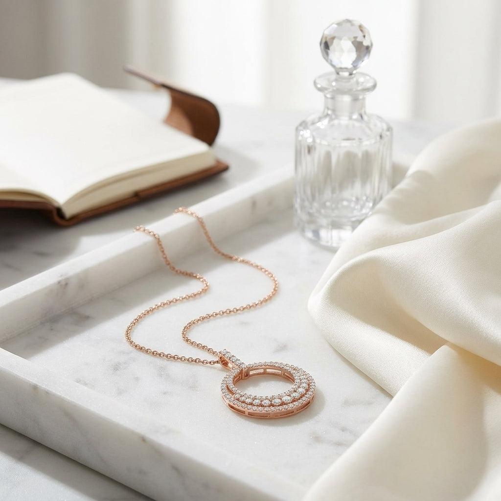 Graduated Circle Three Rolls Diamond Pendant In 14k Rose Gold — atelier still life