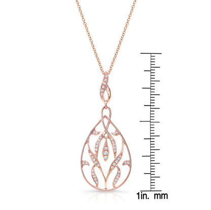 Diamond Teardrop Leaf Pendant In 14k Rose Gold