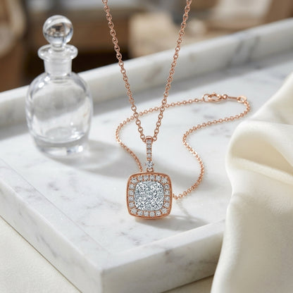 Diamond Pave Cluster Cushion Shaped Pendant In 14k Two Tone Gold (3/4 Ct.tw.) — atelier still life