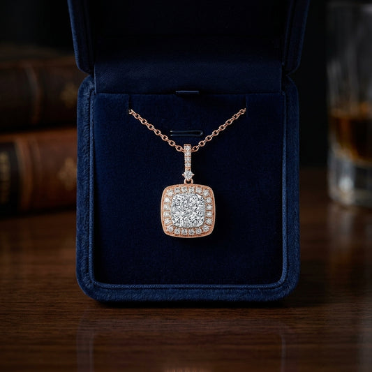 Diamond Pave Cluster Cushion Shaped Pendant In 14k Two Tone Gold (3/4 Ct.tw.) — gift presentation