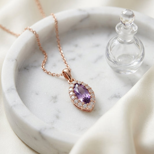 Amethyst Marquise And Diamond Pendant  In 14k Rose Gold (1/6 Ct.tw.) — atelier still life