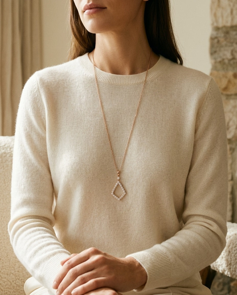 Diamond Elongated Diamond Shape Dangling Pendant in 14k Rose Gold (3/8 Ct. Tw.) — portrait close