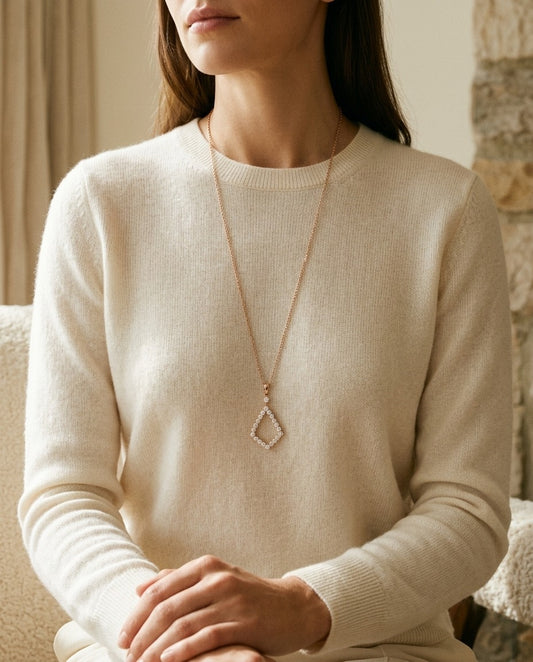 Diamond Elongated Diamond Shape Dangling Pendant in 14k Rose Gold (3/8 Ct. Tw.) — portrait close