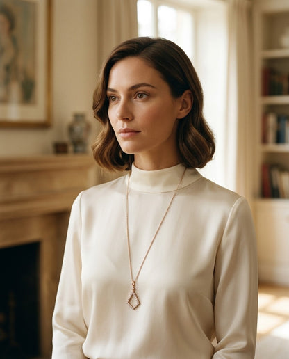 Diamond Elongated Diamond Shape Dangling Pendant in 14k Rose Gold (3/8 Ct. Tw.) — portrait full