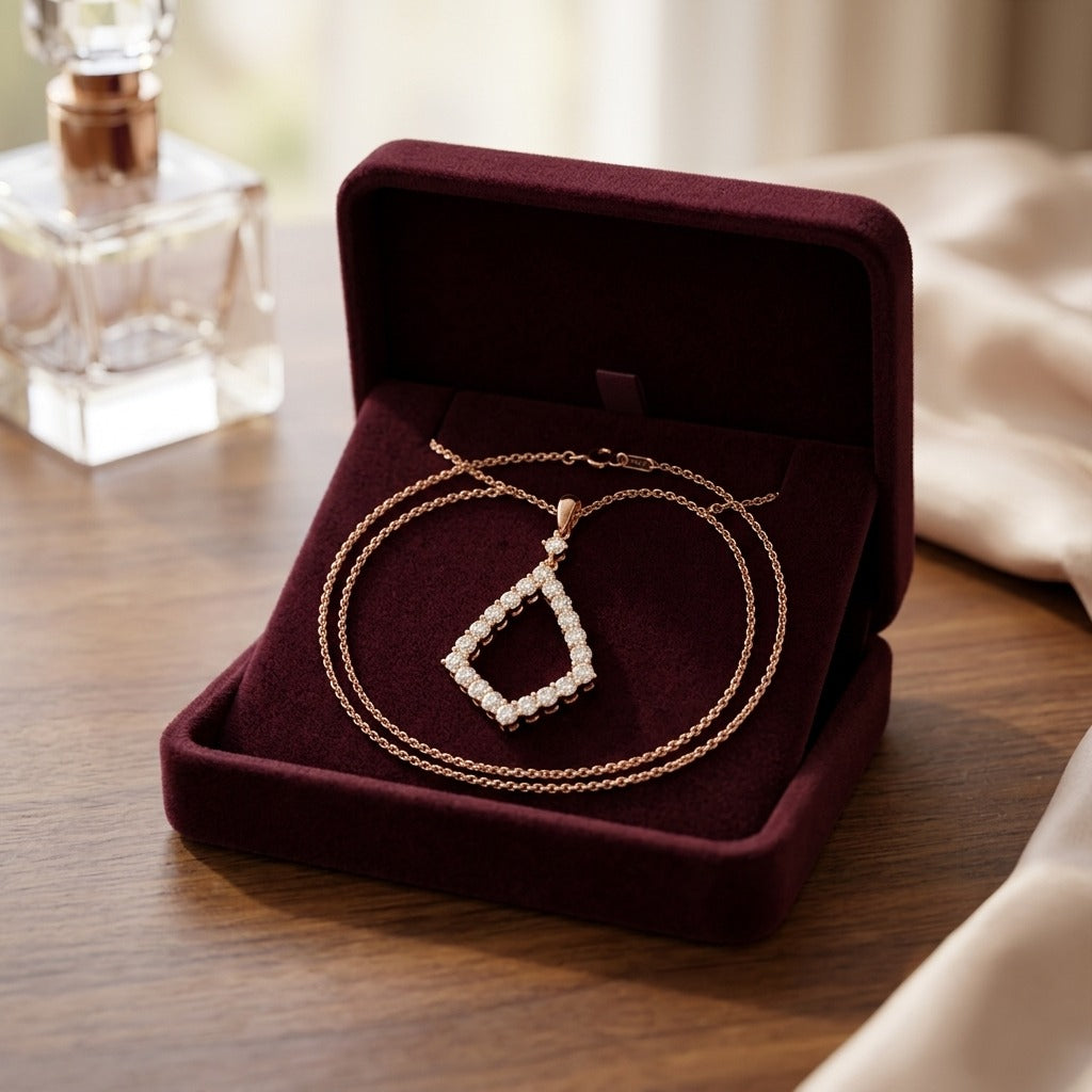 Diamond Elongated Diamond Shape Dangling Pendant in 14k Rose Gold (3/8 Ct. Tw.) — velvet box