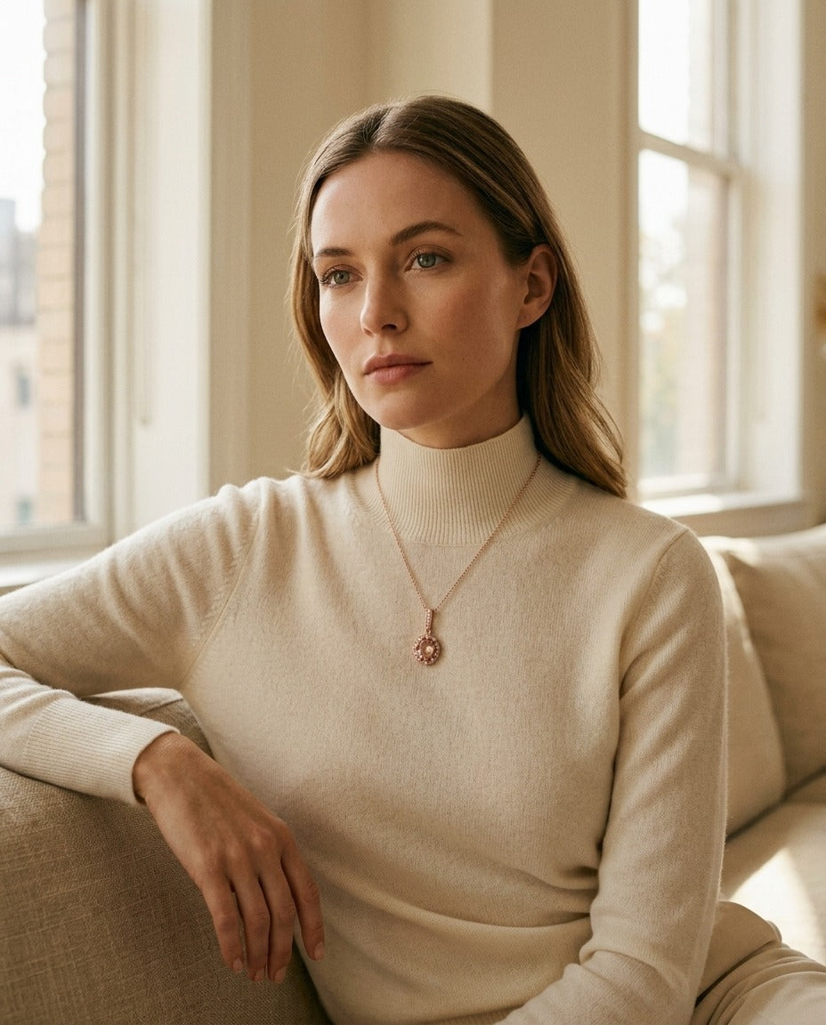 Oval Pink Tourmaline and Diamond Halo Pendant in 14k Yellow Gold (8x6mm) — portrait full
