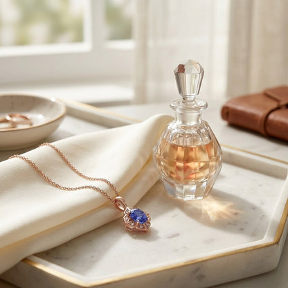 Oval Tanzanite, & Diamond Pendant 14k Rose Gold - — marble silk