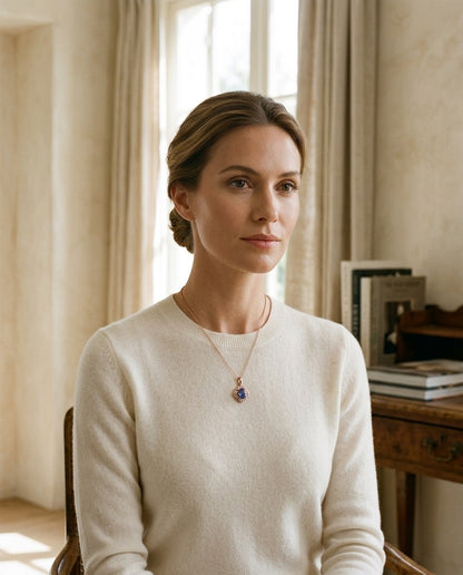 Oval Tanzanite, & Diamond Pendant 14k Rose Gold - — portrait close