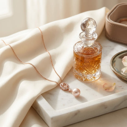 Pink Pearl, Morganite & Diamond Pendant 14k Rose Gold — marble silk