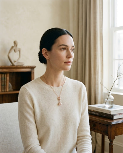 Pink Pearl, Morganite & Diamond Pendant 14k Rose Gold — portrait full