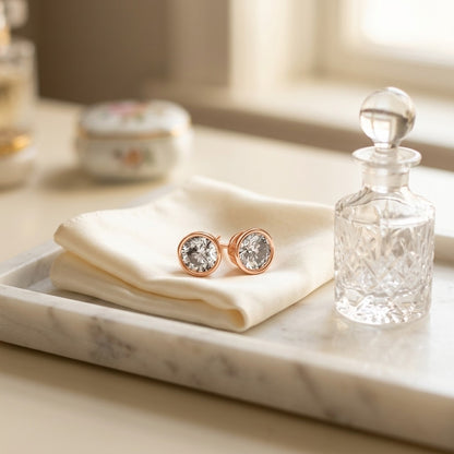 Diamond Round Bezel Stud Earrings in 14k Rose Gold (3/4 Ct.tw.) — marble silk