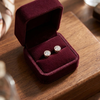 Diamond Round Bezel Stud Earrings in 14k Rose Gold (3/4 Ct.tw.) — velvet box