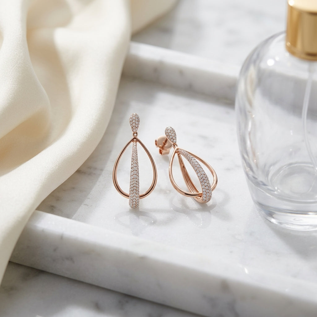 Modern Diamond Drop Earrings In 14k Rose Gold — atelier still life