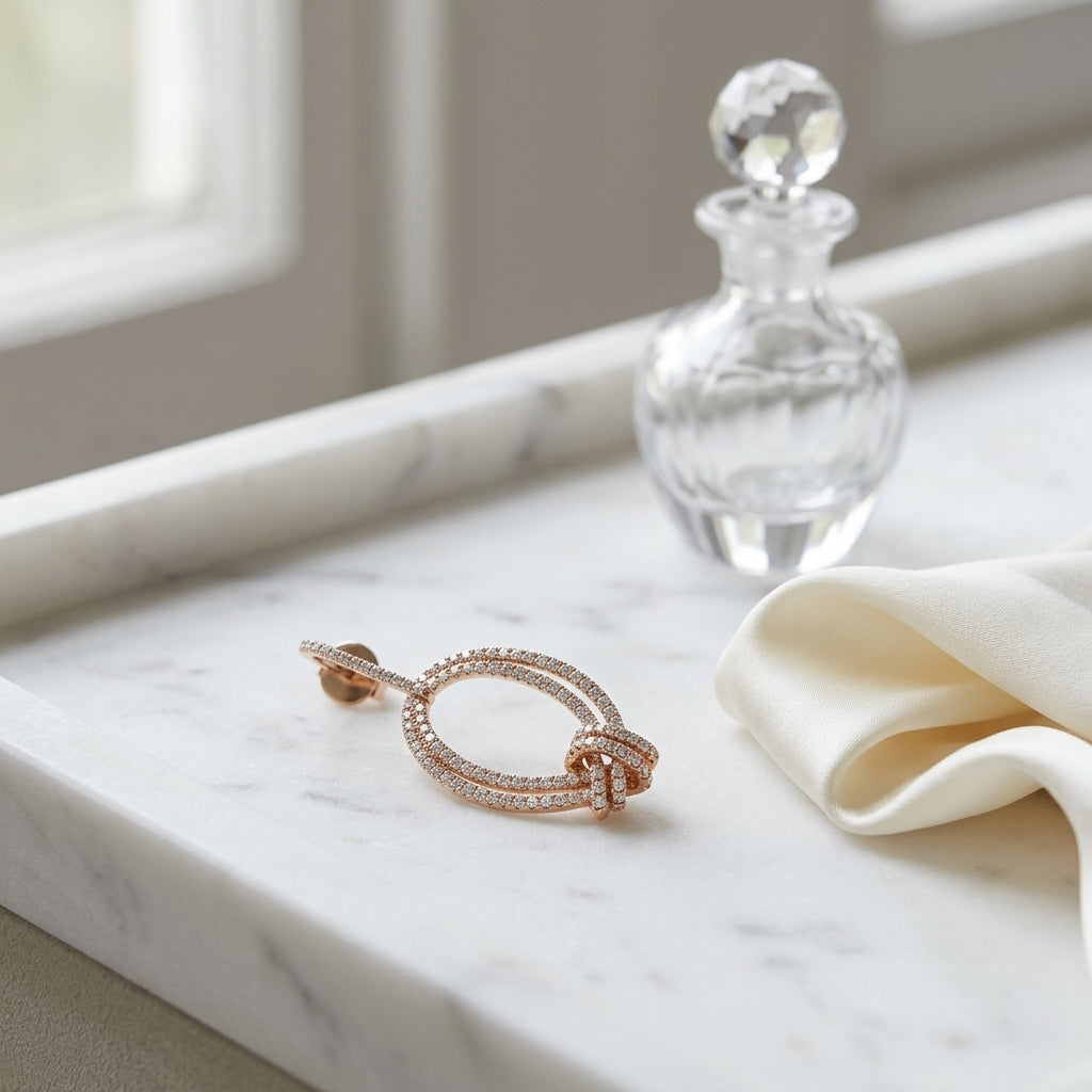Pave Diamond Knot Earrings In 14k Rose Gold — atelier still life