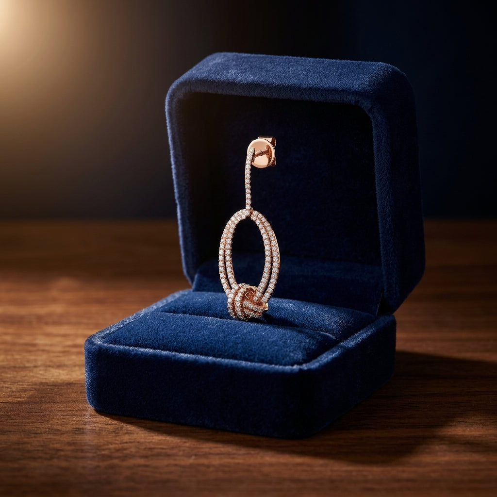Pave Diamond Knot Earrings In 14k Rose Gold — gift presentation