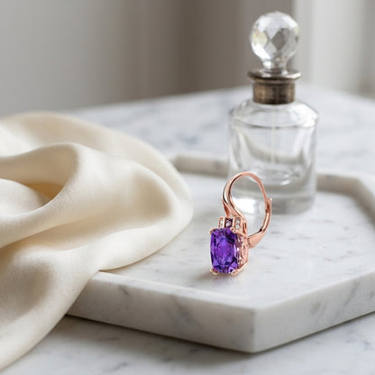 Cushion Amethyst And Pave Diamond Earrings In 14k Rose Gold (8x6mm) — atelier still life