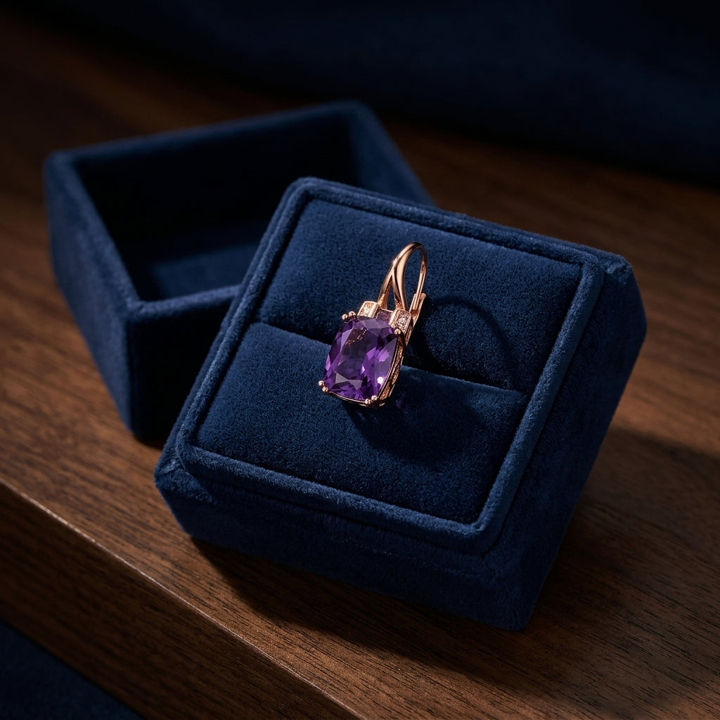 Cushion Amethyst And Pave Diamond Earrings In 14k Rose Gold (8x6mm) — gift presentation