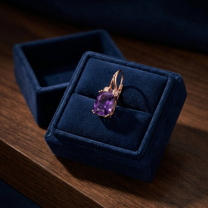 Cushion Amethyst And Pave Diamond Earrings In 14k Rose Gold (8x6mm) — gift presentation