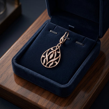 Diamond Teardrop Leaf Dangling Earrings In 14k Rose Gold — gift presentation