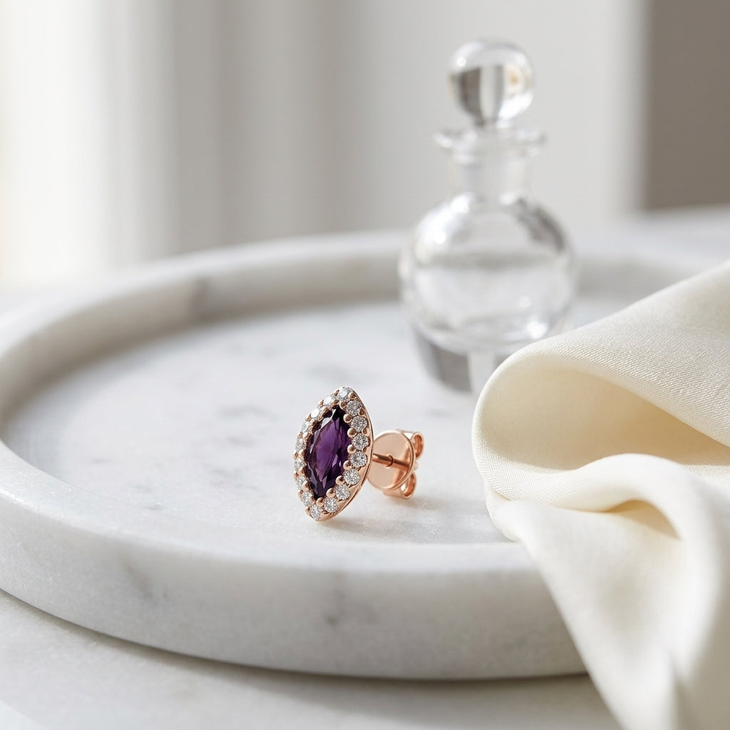 Rhodolite Garnet Marquise And Diamond Stud Earrings In 14k Rose Gold (1/5 Ct.tw.) — atelier still life
