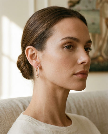 Diamond Micro Pave Hoops in 14k Rose Gold — portrait close