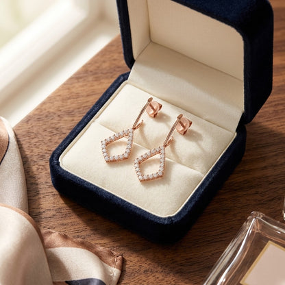 Diamond Kite Shape Drop Earrings in 14k Rose Gold — velvet box