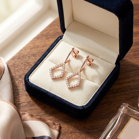 Diamond Kite Shape Drop Earrings in 14k Rose Gold — velvet box
