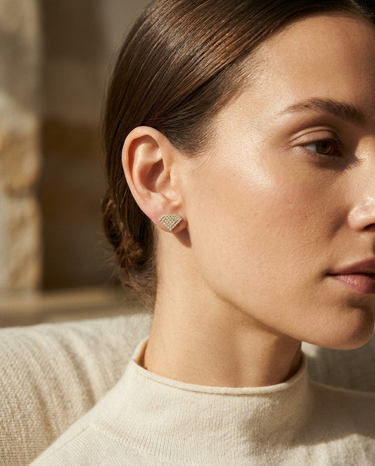 Micro Pave Diamond Triangle Earrings in 14k Rose Gold (1/3 Ct.tw.) — portrait close