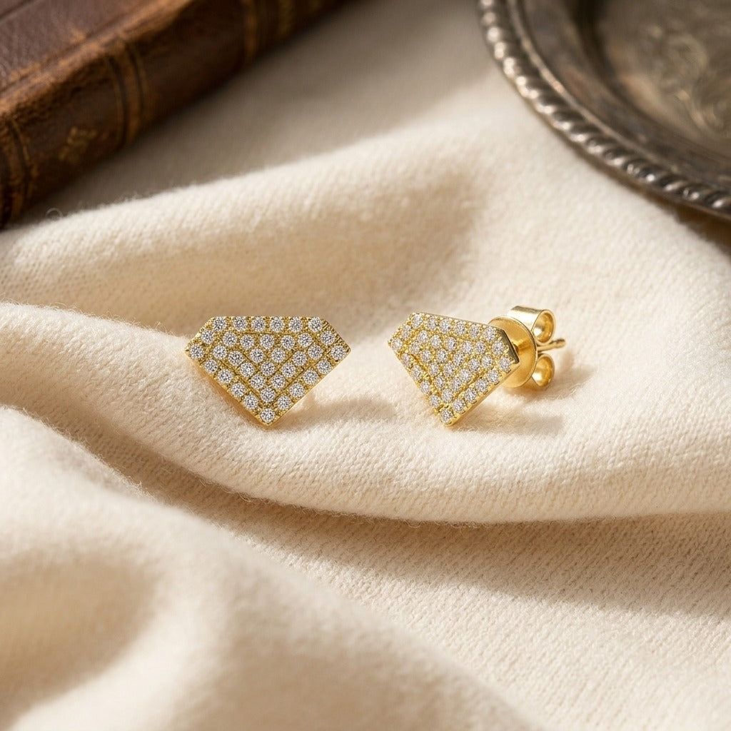 Micro Pave Diamond Triangle Earrings in 14k Rose Gold (1/3 Ct.tw.) — textile flat lay