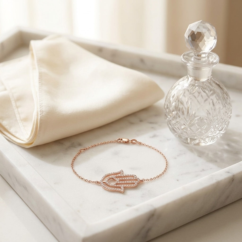 Hamsa Diamond Pave Bracelet in 14k Rose Gold (2/3 Ct.tw.) — marble silk