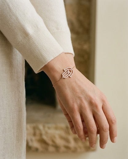 Hamsa Diamond Pave Bracelet in 14k Rose Gold (2/3 Ct.tw.) — portrait close