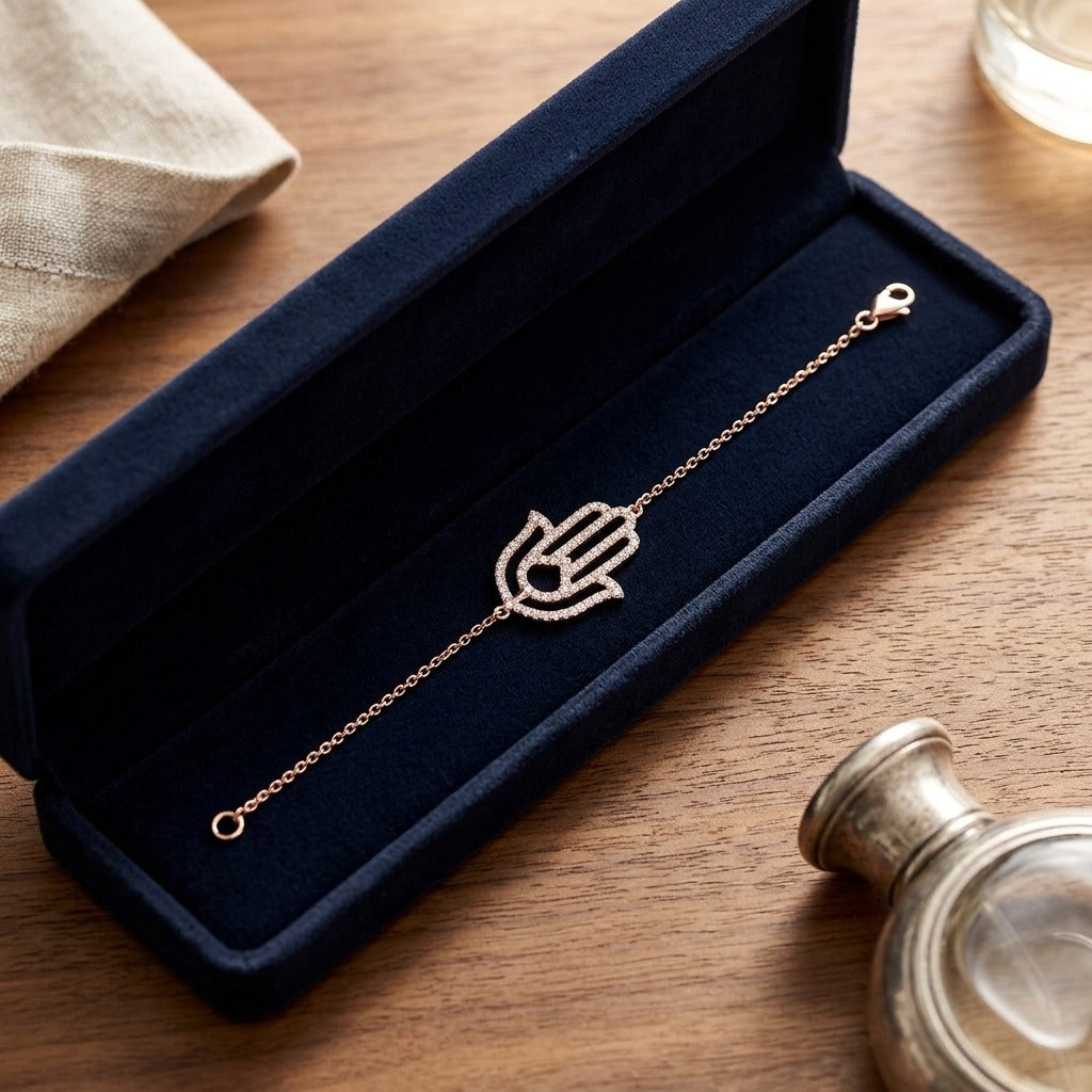 Hamsa Diamond Pave Bracelet in 14k Rose Gold (2/3 Ct.tw.) — velvet box