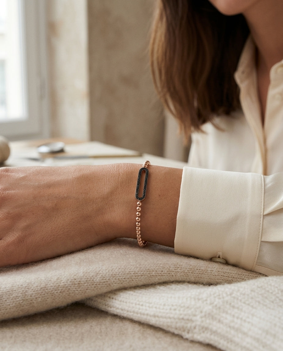 Black Diamond Pave Open Bracelet In 14k Rose Gold (1/4 Ct.tw.) — editorial close-up