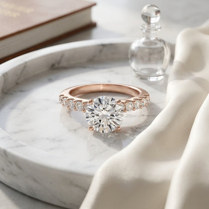 1 1/3ctw Round Diamond Shared Prong Engagement Ring In 14k Rose Gold, Igi-certified — atelier still life