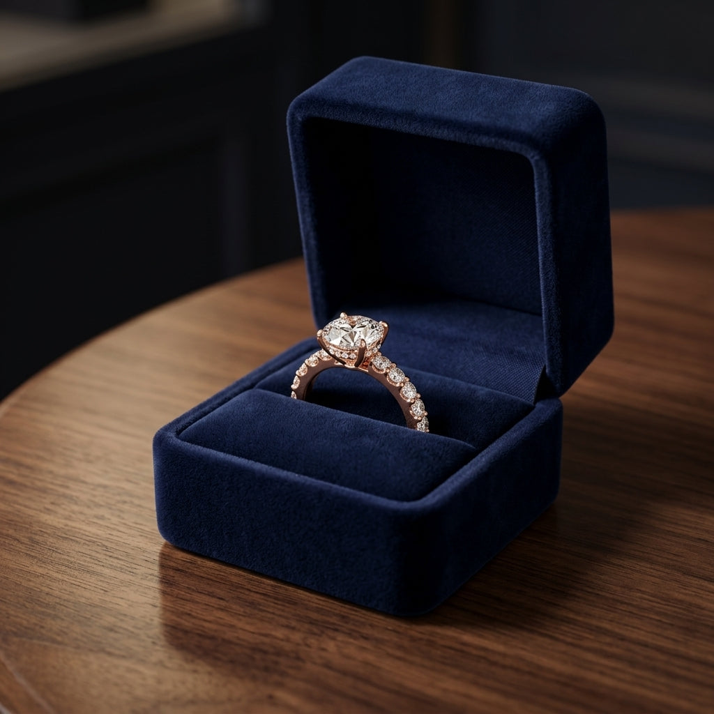 1 1/3ctw Round Diamond Shared Prong Engagement Ring In 14k Rose Gold, Igi-certified — gift presentation