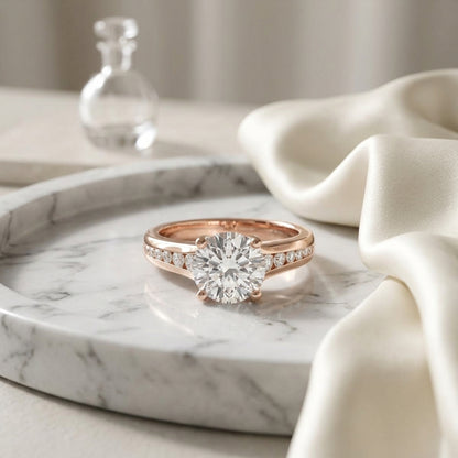 1 1/6 Carat Round Diamond Channel Engagement Ring In 14k Rose Gold, Igi-certified — atelier still life