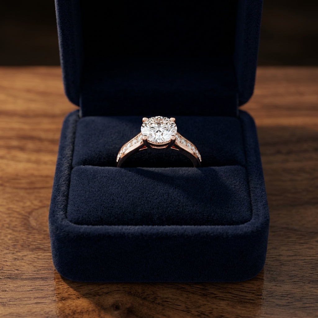 1 1/6 Carat Round Diamond Channel Engagement Ring In 14k Rose Gold, Igi-certified — gift presentation