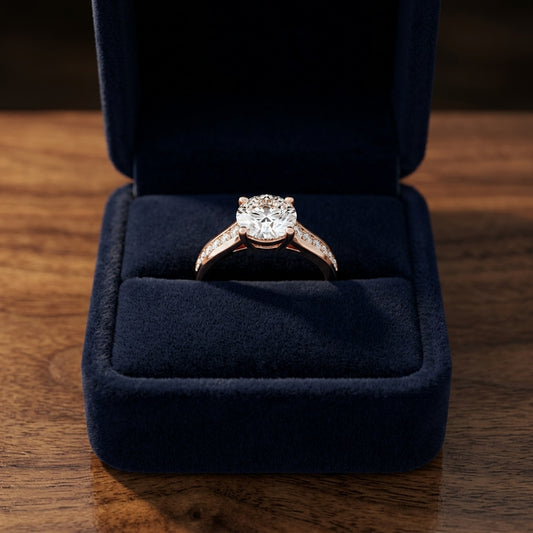 1 1/6 Carat Round Diamond Channel Engagement Ring In 14k Rose Gold, Igi-certified — gift presentation