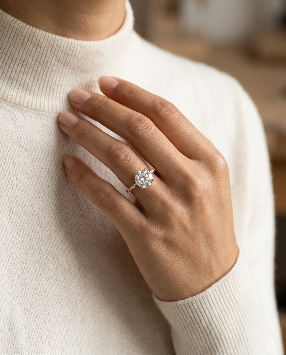 1 1/6ctw Round Diamond Classic Petite Split Prong Igi-certified Engagement Ring In 14k Rose Gold — editorial close-up