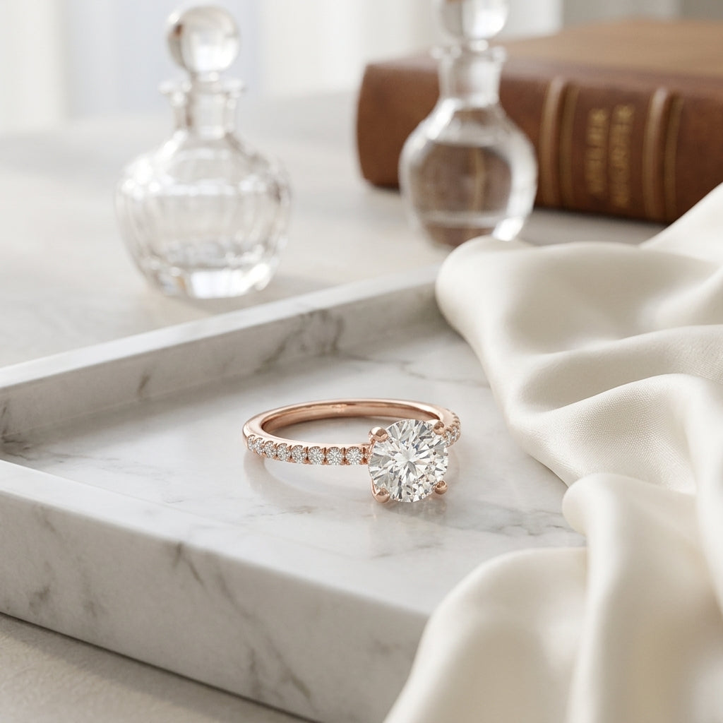 1 1/5ctw Round Center Classic Petite Split Prong Diamond Engagement Ring In 14k Rose Gold, Igi-certified — atelier still life