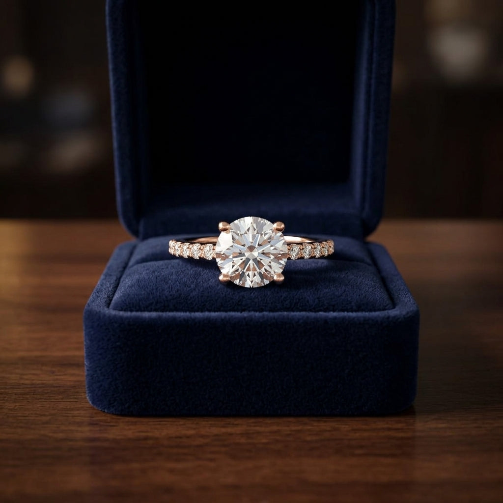 1 1/5ctw Round Center Classic Petite Split Prong Diamond Engagement Ring In 14k Rose Gold, Igi-certified — gift presentation
