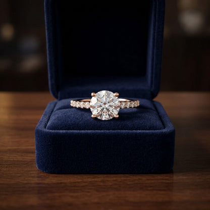 1 1/5ctw Round Center Classic Petite Split Prong Diamond Engagement Ring In 14k Rose Gold, Igi-certified — gift presentation