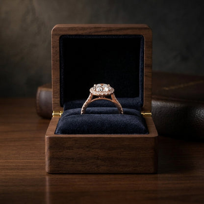 1 1/3ctw Round Diamond Halo Engagement Ring With Pave Shank In 14k Rose Gold, Igi-certified — gift presentation