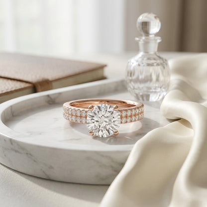 1 1/4ctw Round Diamond Double Row Engagement Ring With Micro U Set Pave In 14k Rose Gold, Igi-certified — atelier still life