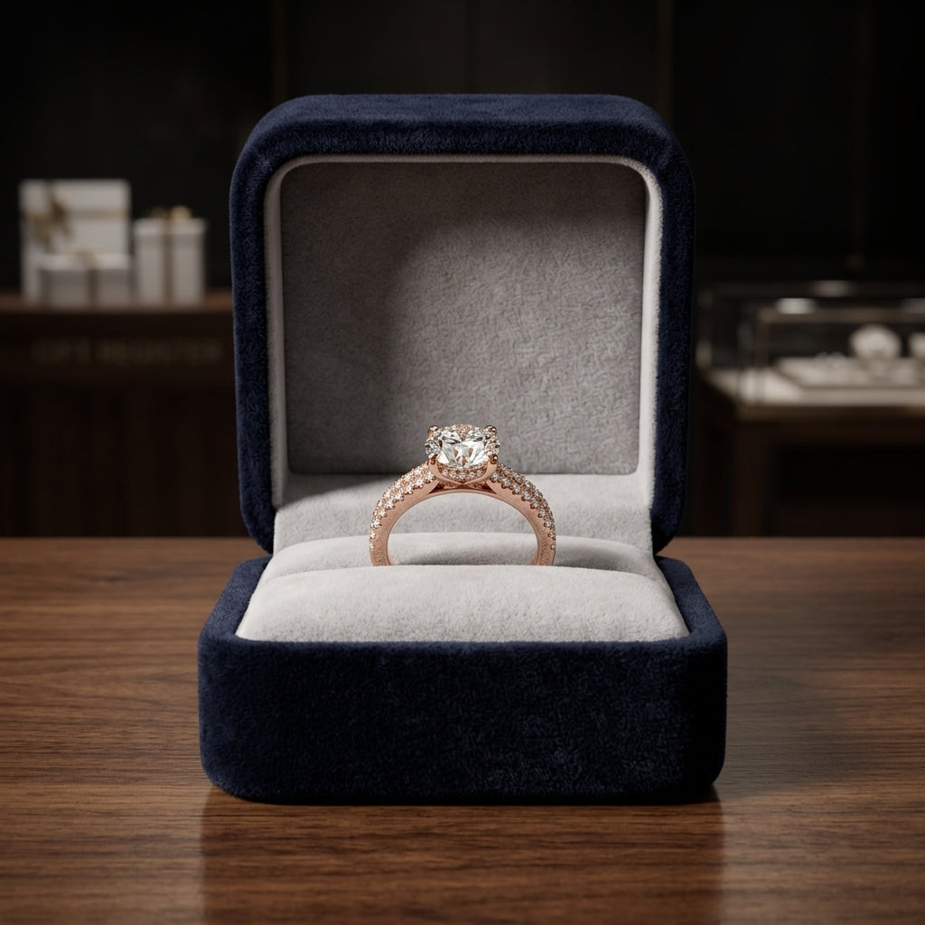 1 1/4ctw Round Diamond Double Row Engagement Ring With Micro U Set Pave In 14k Rose Gold, Igi-certified — gift presentation