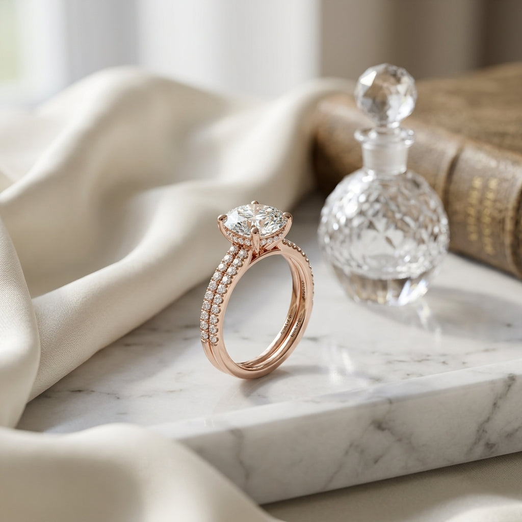 1 1/5ctw Round Diamond 2 Row Engagement Ring With Double Prong Cathedral Setting In 14k Rose Gold, Igi-certified — atelier still life