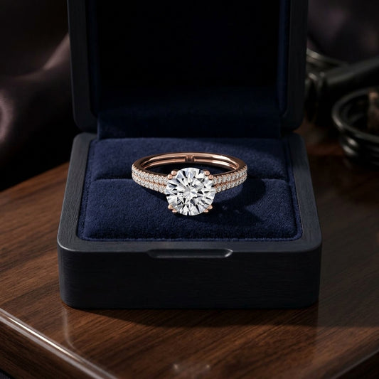 1 1/5ctw Round Diamond 2 Row Engagement Ring With Double Prong Cathedral Setting In 14k Rose Gold, Igi-certified — gift presentation