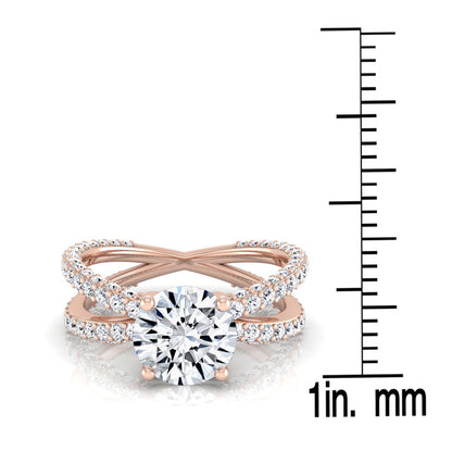2 1/4ctw Round Diamond Engagement Ring With Crossover Pave Shank In 14k Rose Gold, Igi-certified